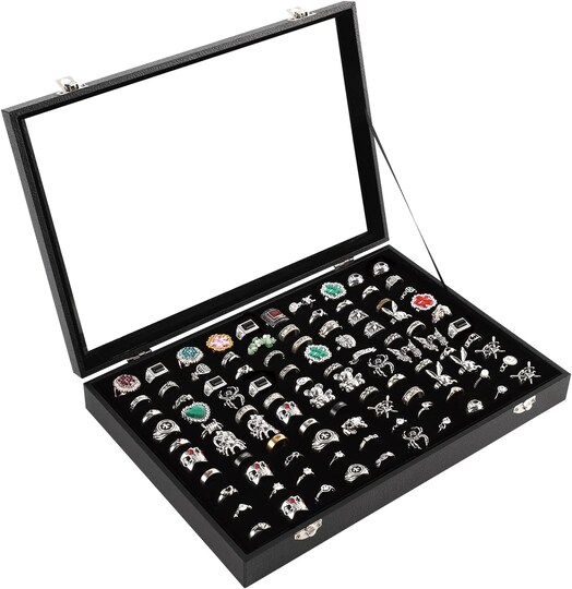 Velvet 100 Slots Ring Earrings Display Box Showcase Storage Case Holder Tray Jew Velvet 100 Slots Ring Earrings Display Box Showcase Storage Case Holder Tray Jew